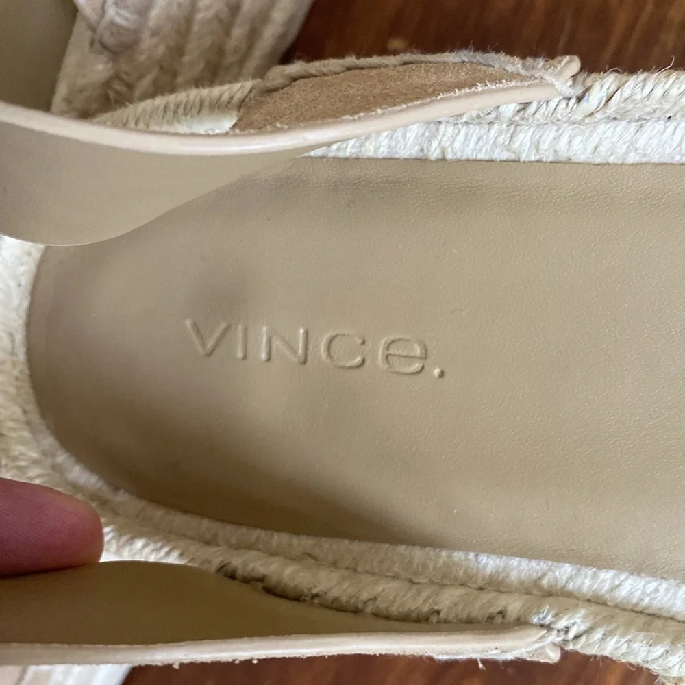 VINCE Women's Classic Espadrille Wedge Sandal Color: Dune Tan Leather size 8
